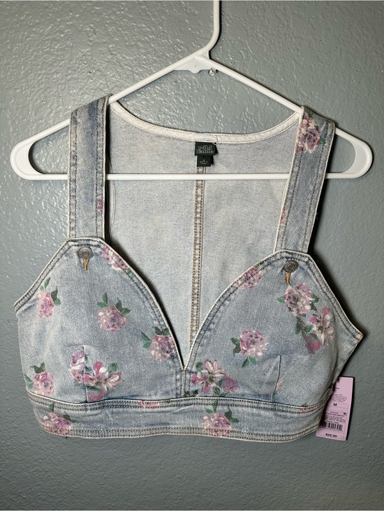 wild fable Tops - wild fable Floral Denim V-Neck Crop Top - Light Blue & Pink